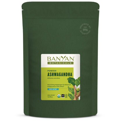 1 lb: Green pouch of Ashwagandha powder on white background
