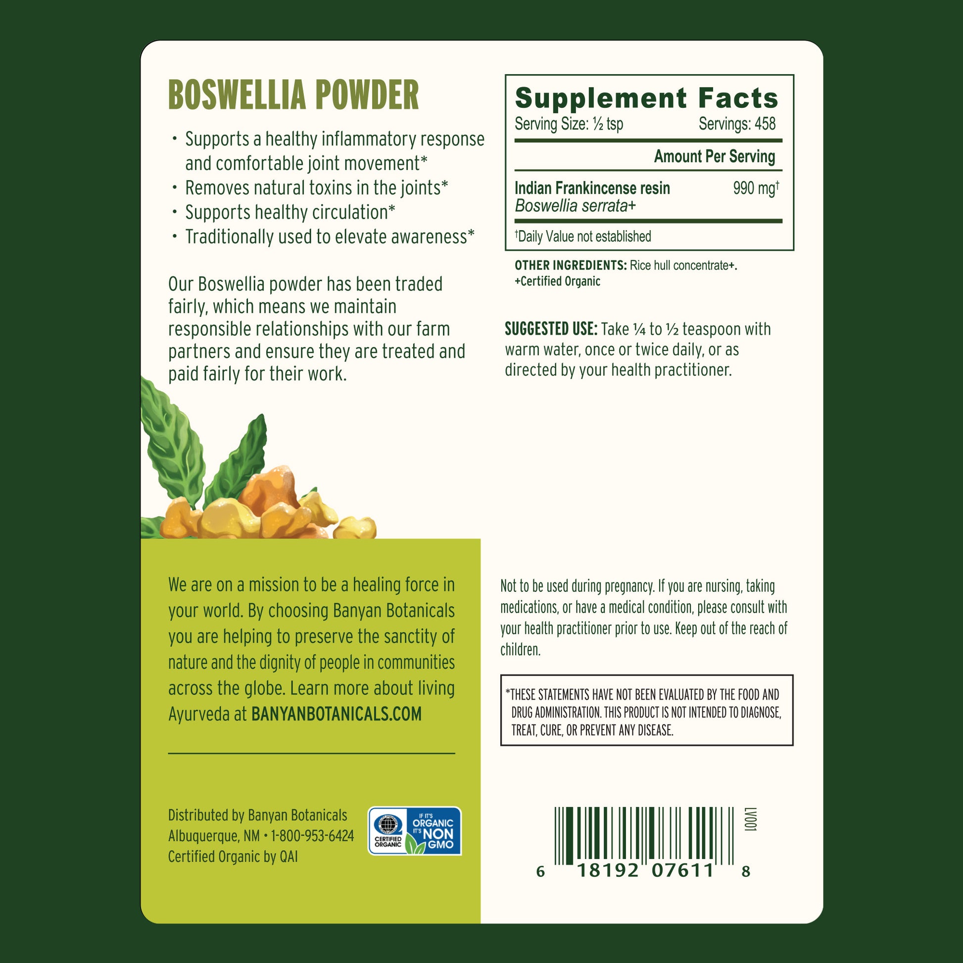 1 lb: Boswellia Powder Supplement Facts