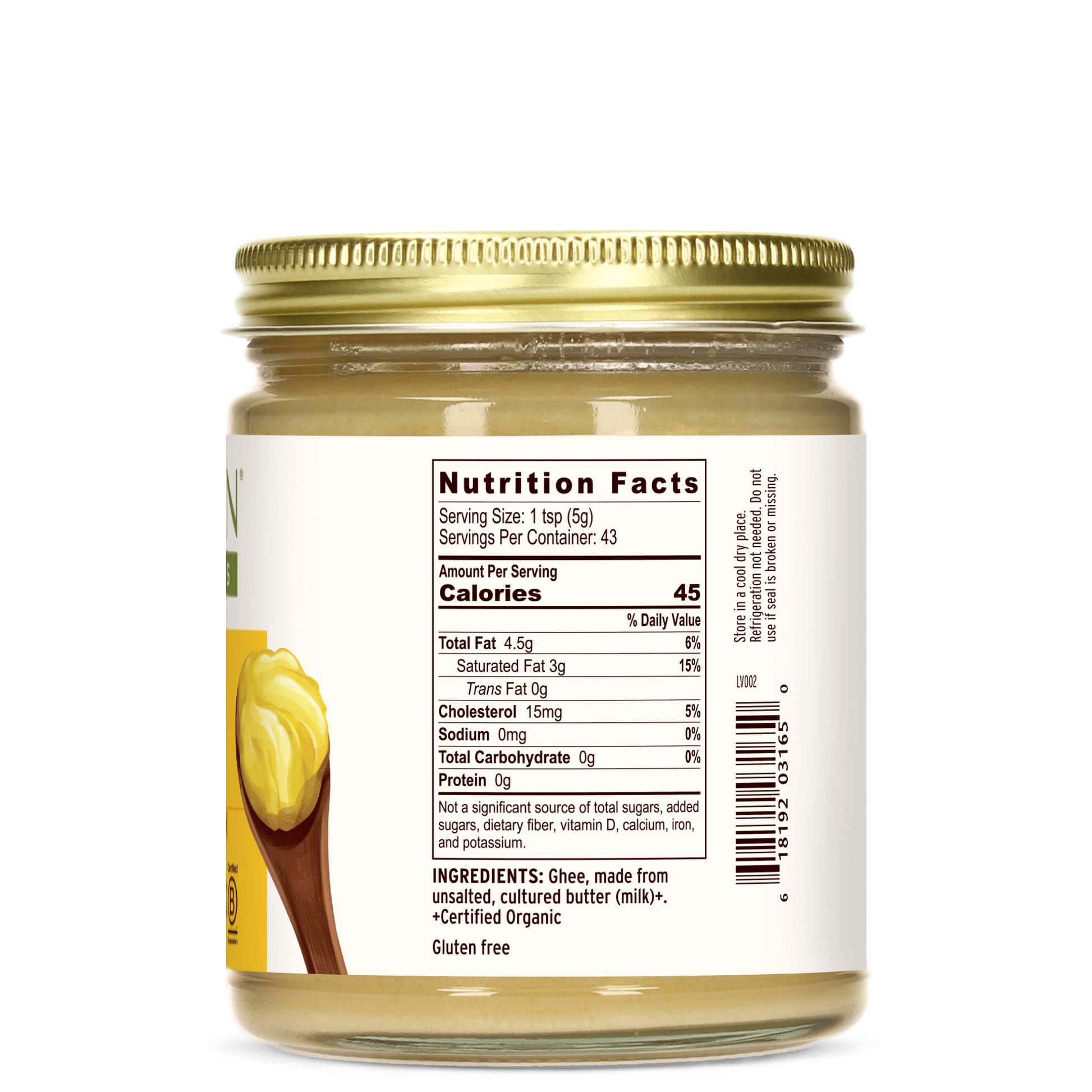 7.5 oz: Side of jar showing nutrition facts panel